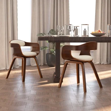 Dining chairs 2 units, curved wood and cream synthetic leather by , dining chairs - Ref: Foro24-3092378, Price: 330,78 €, Dis...