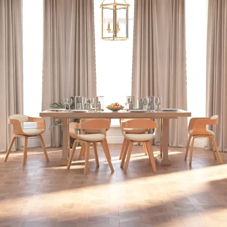 Esszimmerstühle, 6 Stück, gebogene Holzstruktur und cremefarbenes Kunstleder. von , Essstühle - Ref: Foro24-3092392, Preis: 9...