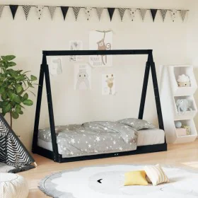 Bed frame for children made of black pine wood 70x140 cm by , Cribs and beds for children - Ref: Foro24-834527, Price: 101,77...