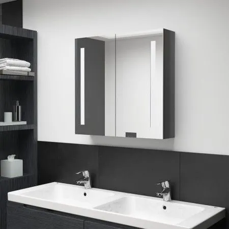 Armario de baño con espejo LED gris brillante 62x14x60 cm de vidaXL, Tocadores de baño - Ref: Foro24-326521, Precio: 103,24 €...