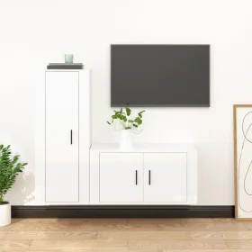 TV-Möbel-Set, 2-teilig, aus glänzend weiß lackiertem Sperrholz. von , TV-Möbel - Ref: Foro24-3188728, Preis: 108,83 €, Rabatt: %