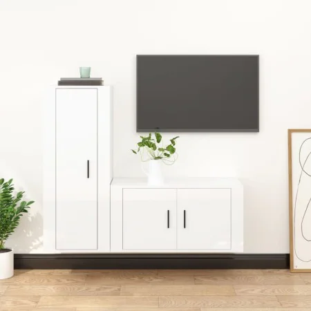 TV-Möbel-Set, 2-teilig, aus glänzend weiß lackiertem Sperrholz. von , TV-Möbel - Ref: Foro24-3188728, Preis: 108,83 €, Rabatt: %
