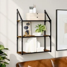 Engineered wood brown oak wall shelf 60x21x78.5cm by , Shelves and shelves - Ref: Foro24-835453, Price: 38,94 €, Discount: %