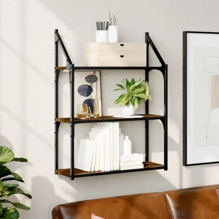 Engineered wood brown oak wall shelf 60x21x78.5cm by , Shelves and shelves - Ref: Foro24-835453, Price: 38,94 €, Discount: %