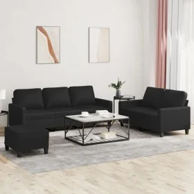 3-piece black faux leather sofa set with cushions by , Sofas - Ref: Foro24-3201423, Price: 483,82 €, Discount: %