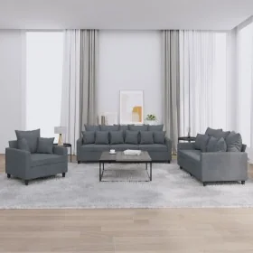 3-piece dark gray velvet sofa set with cushions by , Sofas - Ref: Foro24-3201681, Price: 635,60 €, Discount: %