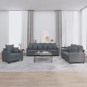 Dreiteiliges Sofaset mit dunkelgrauen Samtkissen. von , Sofas - Ref: Foro24-3201681, Preis: 635,60 €, Rabatt: %