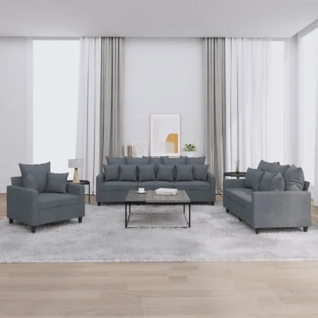 3-piece dark gray velvet sofa set with cushions by , Sofas - Ref: Foro24-3201681, Price: 640,72 €, Discount: %