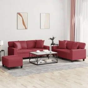 3-piece red dyed faux leather sofa set with cushions by , Sofas - Ref: Foro24-3201932, Price: 607,07 €, Discount: %