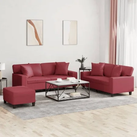 Sofagarnitur mit 3-teiligen Kissen aus künstlichem rotem Leder. von , Sofas - Ref: Foro24-3201932, Preis: 616,36 €, Rabatt: %