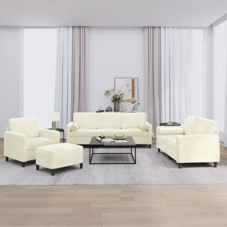 Sofagarnitur mit 4-teiligen cremefarbenen Samtkissen. von , Sofas - Ref: Foro24-3201972, Preis: 785,56 €, Rabatt: %