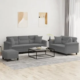 3-piece dark gray microfiber fabric sofa set with cushions by , Sofas - Ref: Foro24-3202358, Price: 621,38 €, Discount: %