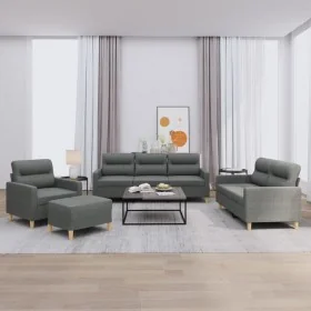 4-piece dark gray fabric sofa set with cushions by , Sofas - Ref: Foro24-3201545, Price: 657,22 €, Discount: %