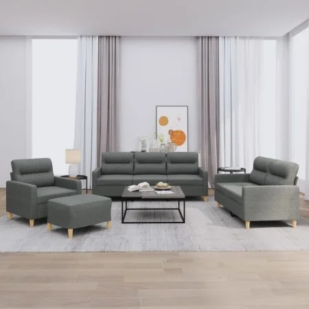 4-piece dark gray fabric sofa set with cushions by , Sofas - Ref: Foro24-3201545, Price: 657,22 €, Discount: %