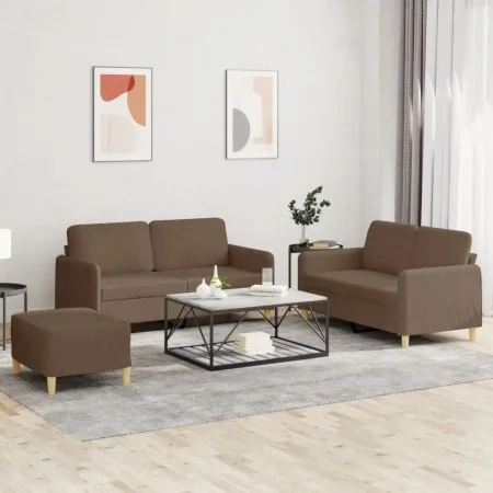 Three-piece sofa set with brown fabric cushions. by , Sofas - Ref: Foro24-3202097, Price: 458,21 €, Discount: %
