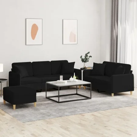 Juego de sofás con cojines 3 piezas tela negro de , Sofás - Ref: Foro24-3202146, Precio: 657,07 €, Descuento: %