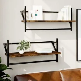 Wall shelves with bars 2 units smoked oak 65x25x30 cm by , Shelves and shelves - Ref: Foro24-836245, Price: 33,07 €, Discount: %