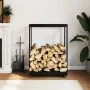 Firewood cart with solid black pine wood wheels 76.5x40x108 cm by , Firewood bags and holders - Ref: Foro24-833334, Price: 80...