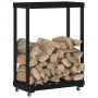 Firewood cart with solid black pine wood wheels 76.5x40x108 cm by , Firewood bags and holders - Ref: Foro24-833334, Price: 80...
