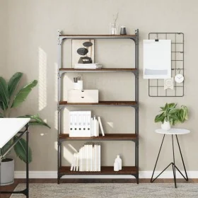 Bookcase with 5 shelves made of engineered oak wood, brown color, measuring 80x30x154 cm. by , Bookcases and shelves - Ref: F...