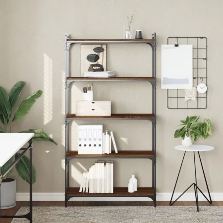 Bookcase with 5 shelves made of engineered oak wood, brown color, measuring 80x30x154 cm. by , Bookcases and shelves - Ref: F...