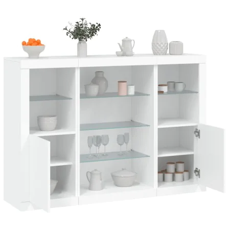Display cabinets with LED lights, 3 pieces, engineered wood, white. by , Sideboards - Ref: Foro24-3209128, Price: 225,17 €, D...
