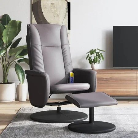 Sillón de masaje reclinable con reposapiés cuero sintético gris de , Sillones - Ref: Foro24-356519, Precio: 181,11 €, Descuen...