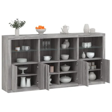Sideboard with Sonoma grey LED lights 202x37x100 cm by , Sideboards - Ref: Foro24-3209161, Price: 324,91 €, Discount: %