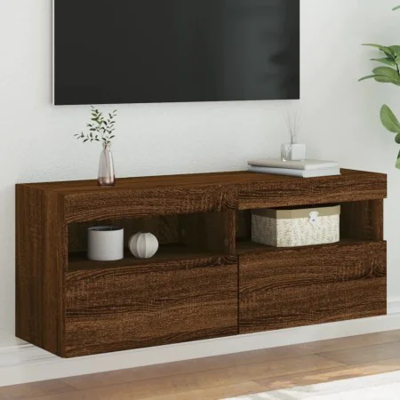 Mueble de TV de pared con luces LED roble marrón 100x30x40 cm de , Muebles TV - Ref: Foro24-837217, Precio: 64,26 €, Descuent...