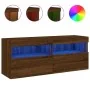 Wall-mounted TV stand with LED lights in brown oak, 100x30x40 cm. by , TV Furniture - Ref: Foro24-837217, Price: 64,26 €, Dis...