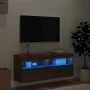 Wall-mounted TV stand with LED lights in brown oak, 100x30x40 cm. by , TV Furniture - Ref: Foro24-837217, Price: 64,26 €, Dis...