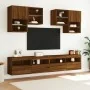 Wall-mounted TV stand with LED lights in brown oak, 100x30x40 cm. by , TV Furniture - Ref: Foro24-837217, Price: 64,26 €, Dis...
