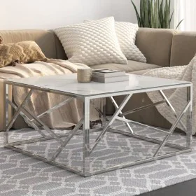 Silberner Couchtisch aus Edelstahl und gehärtetem Glas von , Couchtisch - Ref: Foro24-349947, Preis: 192,77 €, Rabatt: %