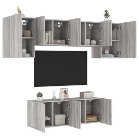 Wall-mounted TV furniture set, 6 pieces, engineered wood, Sonoma gray. by , TV Furniture - Ref: Foro24-3216444, Price: 189,89...