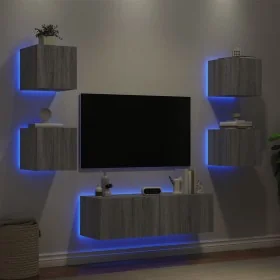 Wall-mounted TV furniture with LED lights, 5 pieces in Sonoma gray. by , TV Furniture - Ref: Foro24-3216865, Price: 166,63 €,...
