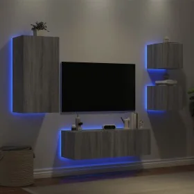 Muebles de TV de pared con luces LED 4 piezas gris Sonoma de , Muebles TV - Ref: Foro24-3216886, Precio: 173,02 €, Descuento: %
