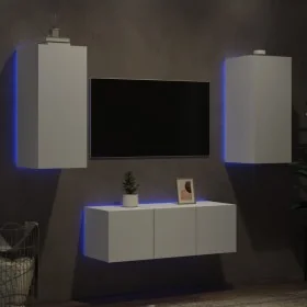 Wand-TV-Möbel mit LED-Beleuchtung, 4-teilig, aus weißem Ingenieurholz. von , TV-Möbel - Ref: Foro24-3216804, Preis: 172,81 €,...