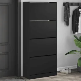 Shoe cabinet with 4 foldable drawers black 80x34x187.5 cm by , Shoe racks and shoe organizers - Ref: Foro24-3214379, Price: 1...