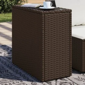Garden side table with glass top, brown PE rattan, 58x27.5x55 cm by , Garden tables - Ref: Foro24-366214, Price: 51,12 €, Dis...