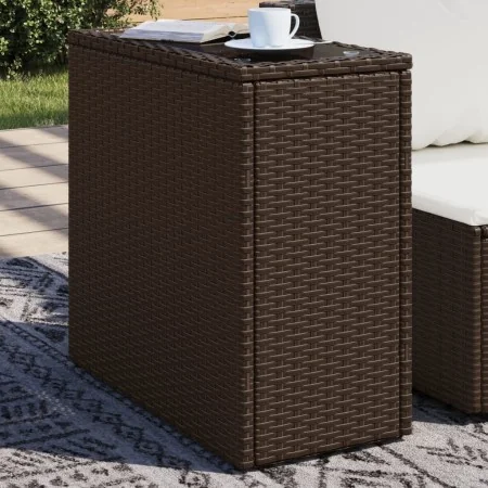 Garden side table with glass top, brown PE rattan, 58x27.5x55 cm by , Garden tables - Ref: Foro24-366214, Price: 51,12 €, Dis...