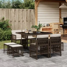 Garden dining set 9 pieces and brown synthetic rattan cushions by , Garden sets - Ref: Foro24-3210957, Price: 404,12 €, Disco...