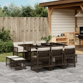 Garden dining set 11 pieces and brown synthetic rattan cushions by , Garden sets - Ref: Foro24-3210969, Price: 558,08 €, Disc...