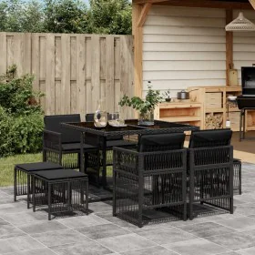 Set de comedor de jardín 9 pzas y cojines ratán sintético negro de , Conjuntos de jardín - Ref: Foro24-3210955, Precio: 392,0...