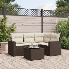 5-piece garden dining set with brown synthetic rattan cushions. by , Modular outdoor sofas - Ref: Foro24-3251260, Price: 361,...