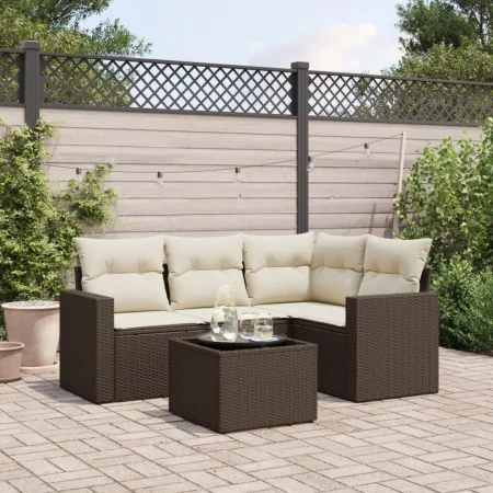 5-piece garden dining set with brown synthetic rattan cushions. by , Modular outdoor sofas - Ref: Foro24-3251260, Price: 374,...