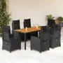 Set de comedor de jardín 7 pzas y cojines ratán sintético negro de , Conjuntos de jardín - Ref: Foro24-3212910, Precio: 1,00 ...