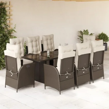 Set comedor para jardín 9 pzas y cojines ratán sintético marrón de , Conjuntos de jardín - Ref: Foro24-3213355, Precio: 1,00 ...