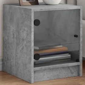 Mesita de noche con puerta de vidrio gris hormigón 35x37x42 cm by , Nightstands - Ref: Foro24-836349, Price: 32,37 €, Discoun...
