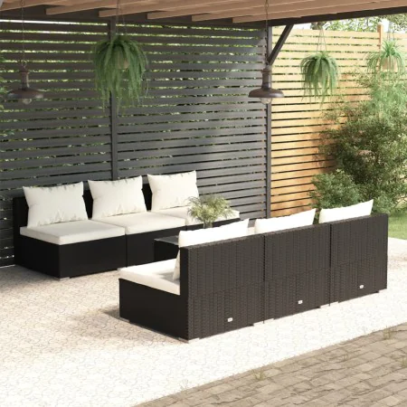 Set de muebles de jardín y cojines 7 pzas ratán sintético negro de , Conjuntos de jardín - Ref: Foro24-3101455, Precio: 782,3...