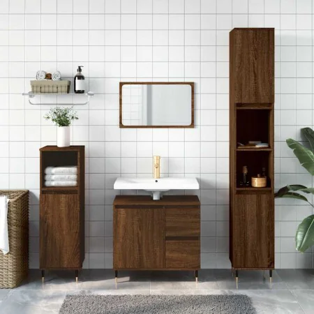 Armario de baño madera contrachapada marrón roble 65x33x60 cm de , Tocadores de baño - Ref: Foro24-831603, Precio: 59,86 €, D...
